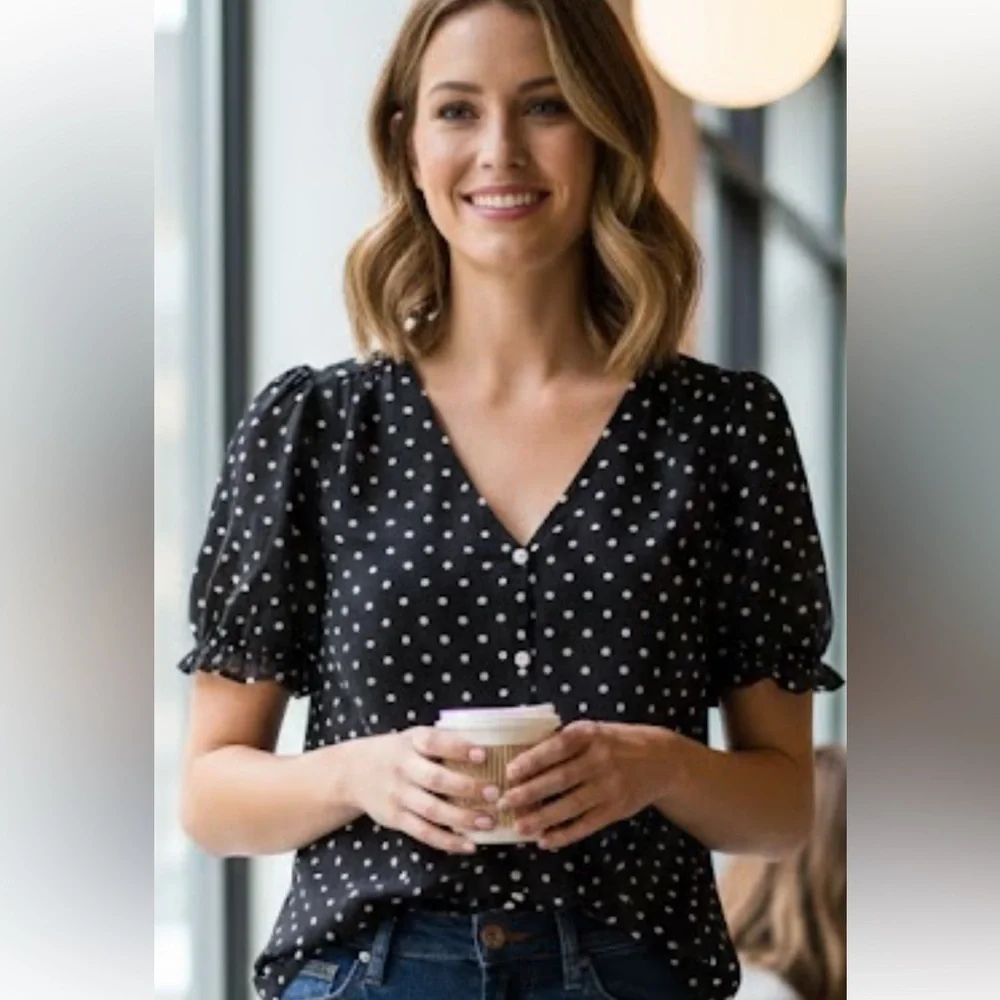 J. Crew Black and White Flutter Sleeve Blouse